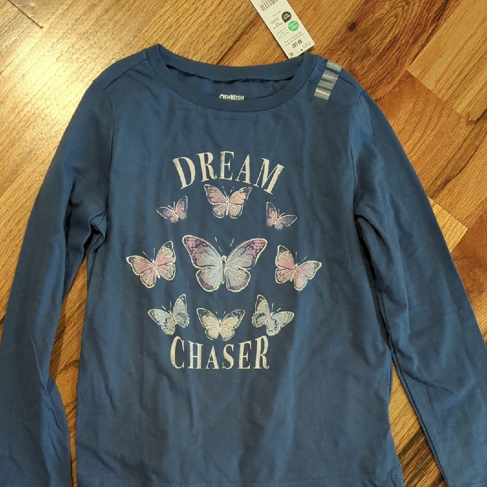 OshKosh B'gosh Blue Long Sleeve Tee with Pastel Butterfly Graphic